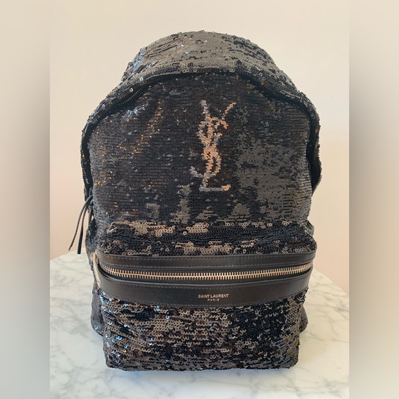 Brand new Saint Laurent YSL CLASSIC CITY SEQUIN BACKPACK IN NERO-ARGENTO. - Picture 9 of 11